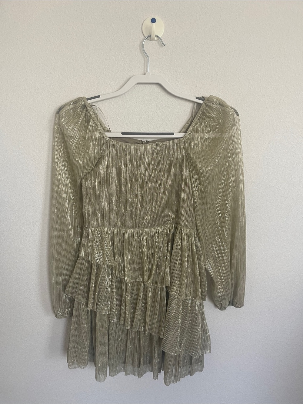 GB girls Gold Shimmery Tiered Long Sleeve Party Dress